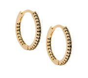 Infinity hoop black - pozłacane kolczyki kółka z czarnymi cyrkoniami