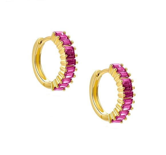 Miracle pink hoops - pozłacane kolczyki kółka z różowymi cyrkoniami