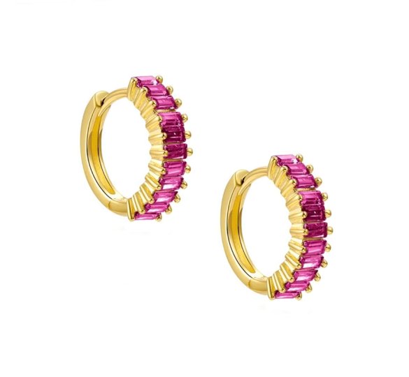 Miracle pink hoops - pozłacane kolczyki kółka z różowymi cyrkoniami