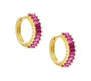 Miracle pink hoops - pozłacane kolczyki kółka z różowymi cyrkoniami