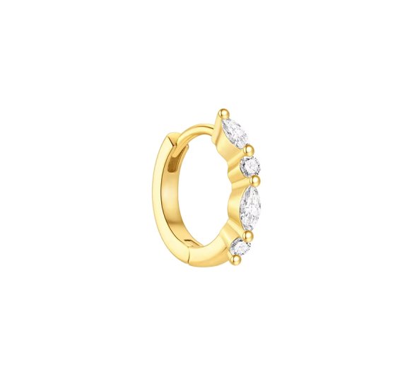 Marquise crystal hoop - mały, pozłacany kolczyk z cyrkoniami