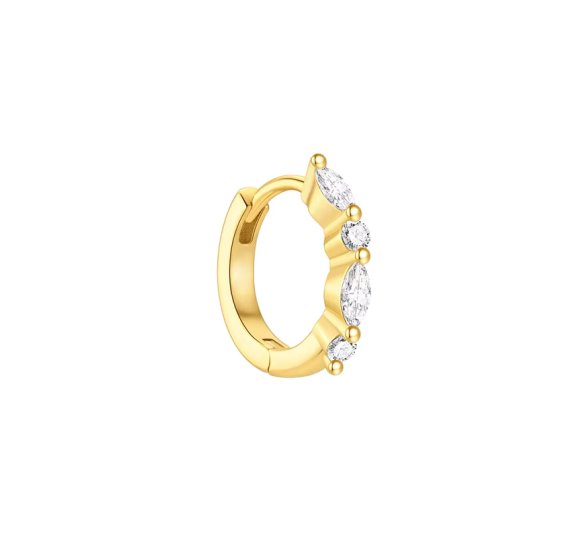 Marquise crystal hoop - mały, pozłacany kolczyk z cyrkoniami