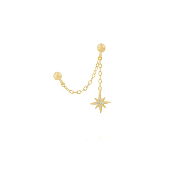 Starlight chain earrings - pozłacane kolczyki sztyft połączone łańcuszkiem