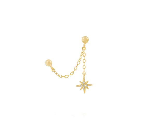 Starlight chain earrings - pozłacane kolczyki sztyft połączone łańcuszkiem